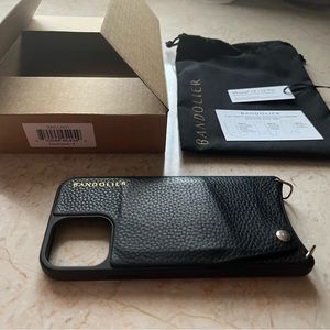 Bandolier iPhone 12/12 Pro Case: EMMA in Black Leather/Gold. Very Good Condition